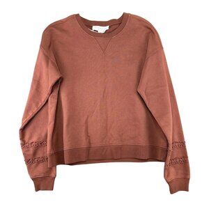 Saltwater Luxe Womens M Crewneck Sweatshirt Spice Cotton Lace Back & Sleeve Deta